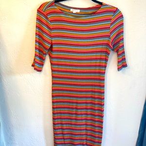 Bright striped midi bodycon dress